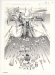  1boy 1girl akamatsu_ken albert_chamomille animal bed book broom bunk_bed cauldron chapter_cover club_(weapon) crystal_ball equipment_layout ermine glasses gohei greyscale grimoire gun handgun hat herb holding holding_staff huge_weapon jewelry kagurazaka_asuna knolling looking_at_viewer mage_staff mahora_academy_middle_school_uniform mahou_sensei_negima! mandrake monochrome negi_springfield official_art pactio potion production_art ring rolled-up_paper school_uniform skull staff sword third-party_source wand weapon weasel weighing_scale witch_hat 