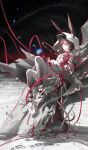  1girl absurdres amiya_(arknights) amiya_(medic)_(arknights) amiya_(medic)_(the_unbounded_folio)_(arknights) animal_ears arknights block_heels blue_eyes blue_flower blue_petals brown_hair chinese_commentary choker closed_mouth colored_extremities commentary_request crossed_bangs crown dress ears_through_headwear ears_through_hood falling_petals feitianxiaogou floating_crown floating_ribbon flower footprints from_side full_body gradient_pantyhose hair_between_eyes harper's_bazaar highres holding holding_flower hood hood_up hooded_dress jewelry knees_up long_hair long_sleeves looking_at_viewer multiple_rings official_alternate_costume pantyhose petals rabbit_ears rabbit_girl red_choker red_hands red_ribbon ribbon ring ring_on_every_finger sitting solo white_dress white_pantyhose white_sleeves 