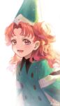  1girl absurdres aqua_cloak cloak commentary conical_hat hat highres long_hair open_mouth pink_eyes pink_hair porukana qifrey's_atelier_apprentice_uniform simple_background solo tetia_(tongari_boushi_no_atelier) tongari_boushi_no_atelier white_background 