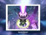  blurry blurry_background commentary_request degelpkmnshinobi energy_beam full_body highres mega_pokemon mega_zygarde pixel_art pokemon pokemon_(creature) pokemon_focus pokemon_legends:_z-a solo spanish_commentary twitter_username zygarde zygarde_(complete) 