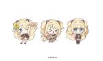  >_< 1girl bandaid bandaid_on_face bandaid_on_nose black-framed_eyewear black_shirt black_shoes black_thighhighs blonde_hair blue_eyes blush bright_pupils brown_jacket brown_pants chibi chibi_only commentary_request flower full_body glasses grey_vest hair_flower hair_ornament hair_rings highres jacket korean_commentary long_hair multiple_views necktie official_art pants pleated_skirt seeu seomin shirt shoes side_up_ring single_hair_ring skirt socks thighhighs very_long_hair vest vocaloid white_flower white_pupils white_shoes white_skirt white_socks x_hair_ornament yellow_flower yellow_necktie 