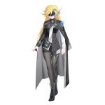  1girl absurdres alternate_costume assault_visor asymmetrical_legwear asymmetrical_sleeves azure_striker_gunvolt belt blade_(gunvolt) blonde_hair boots breasts coat coat_on_shoulders commission commissioner_upload dress_shirt full_body gunvolt_chronicles_luminous_avenger_ix hair_ornament high_heel_boots high_heels highres long_bangs long_coat long_hair looking_at_viewer mechanical_ears medium_breasts non-web_source pantyhose rhan shirt skirt sleeve_cuffs suit swept_bangs transparent_background 