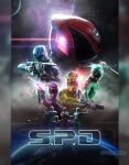  2girls 3boys blue_bodysuit blue_helmet bodysuit commentary dual_wielding earth_(planet) english_commentary gloves green_bodysuit green_helmet gun helmet holding holding_gun holding_sword holding_weapon lens_flare multiple_boys multiple_girls pink_bodysuit pink_helmet planet power_rangers power_rangers_s.p.d. red_bodysuit red_helmet s.p.d._blue_ranger s.p.d._green_ranger s.p.d._pink_ranger s.p.d._red_ranger s.p.d._yellow_ranger sword tokujay tokusatsu twitter_username watermark weapon white_gloves yellow_bodysuit yellow_helmet 