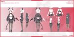  1girl absurdres ahoge angel_wings ankle_boots arm_pouch armband artist_name asymmetrical_wings bandaid bandaid_on_weapon bandeau bandolier bare_shoulders belt belt_pouch black_armband black_belt black_boots black_choker black_gloves black_horns black_jacket black_pantyhose black_shorts black_tail black_wings blue_eyes blunt_bangs boots border buckle bullet byulzzi character_charm character_name charm_(object) choker commentary copyright_logo copyright_notice demon_horns demon_tail demon_wings detached_wings english_commentary english_text fingerless_gloves fold-over_boots from_behind from_side gloves harness heterochromia highres horns ina_seo jacket knee_pads logo long_sleeves low_wings midriff mismatched_wings multicolored_hair multiple_views multishot_rocket_launcher navel o-ring o-ring_harness o-ring_thigh_strap official_alternate_costume official_alternate_hairstyle official_art pantyhose pendant_choker phase_connect pointy_ears pouch red_border red_eyes red_streaks red_wings reference_sheet remilia_nephys remilia_nephys_(codename:_pandemonium) rocket_launcher second-party_source secret_agent segmented_tail short_shorts shorts sidelocks single_knee_pad snap-fit_buckle spiked_tail square_o-ring standing sticker straight-on streaked_hair tail thigh_pouch thigh_strap underbust virtual_youtuber weapon weapon_strap white_background white_bandeau white_hair white_wings wings zoom_layer 