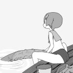  0shikimi 1girl bucket buruma commentary_request dark_penis expressionless fishing from_side futanari gigantic_penis grey_background greyscale hairband holding_penis lana_(pokemon) monochrome penis pokemon pokemon_sun_and_moon sailor_collar shirt short_hair sideways_mouth simple_background sleeveless sleeveless_shirt solo veins veiny_penis |_| 