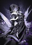  1girl aksinya_(genshin_impact) artist_name black_background capelet coat commentary fur-trimmed_capelet fur-trimmed_coat fur_trim genshin_impact gloves highres hood hooded_capelet jacket long_sleeves one_eye_covered open_mouth sakon04 white_hair yellow_eyes 