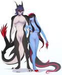  absurd_res anthro blush breasts claws duo featureless_crotch female fish fur hair hi_res hybrid male male/female mammal marine nude ranadi shark simple_background smile 