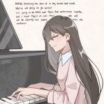  1girl aoihiraki baby_grand black_hair closed_eyes english_text highres instrument long_hair mari_(faraway)_(omori) mari_(omori) omori piano playing_instrument sitting smile solo 