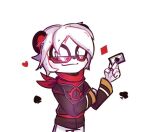 9arle9 anthro bear black_clothing black_jacket black_nose black_topwear card clothing eyewear freedom_planet fur galaxytrail giant_panda green_eyes hair jacket male mammal red_scarf rounded_ears scarf short_hair simple_background solo spade_(freedom_planet) sunglasses topwear white_background white_body white_fur white_hair