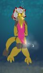 arm_markings bodily_fluids bubble chest_slit clothing cum cum_in_clothing cum_in_water cum_through_clothing cum_through_swimsuit cum_underwater digital_media_(artwork) erection erection_under_clothing fjorla_(ichlamogeneralhukari) genital_fluids glowing glowing_chest_slit glowing_eyes glowing_tongue goblizard hair hands_behind_back ichlamogeneralhukari leg_markings lizard long_hair low_res markings oekaki one-piece_swimsuit pawprint.ing_(artwork) pink_clothing pink_swimwear reptile scales scalie sea seabed shoulder_markings solo swimwear tenting thigh_markings tongue underwater underwater_background water wet wet_clothing yellow_body yellow_chest_slit yellow_eyes yellow_scales