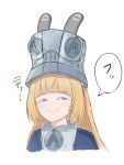  1girl anya's_heh_face_(meme) blonde_hair blue_coat blue_eyes closed_mouth coat commentary_request hat highres long_hair looking_at_viewer meme norma_hollowell simple_background smile solo very_long_hair white_background white_hat yasugoisu zenless_zone_zero 