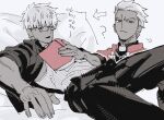  1boy archer_(fate) archer_(summer_casual)_(fate) commentary_request dark-skinned_male dark_skin fate/grand_order fate/stay_night fate_(series) glasses haaa_om007ls hair_slicked_back highres korean_commentary male_focus messy_hair ribbed_tank_top smile solo spiked_hair tank_top white_hair white_tank_top 