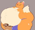 2026 animal_crossing anthro asian_clothing behind_another belly belly_squish belly_tuft big_belly big_butt bodily_fluids bottomwear butt canid canine chest_tuft clothed clothing crazy_redd digital_media_(artwork) dipstick_tail duo east_asian_clothing eyes_closed fluffy fluffy_tail fox fur gloves_(marking) grey_background guooo123456 hand_on_belly head_on_belly hi_res huge_belly huge_butt huge_hips huge_thighs hyper hyper_belly japanese_clothing loincloth loincloth_only lying male mammal markings multicolored_body multicolored_fur navel nintendo on_front overweight overweight_male paws raccoon_dog semi-anthro simple_background size_difference squish sweat sweatdrop tail tail_markings tail_tuft tanuki thick_thighs tom_nook_(animal_crossing) tongue tongue_out topless tuft wide_eyed wide_hipped_anthro wide_hipped_male wide_hips