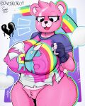  2021 5_fingers anthro big_breasts black_nose bottomless breasts clothed clothing crotch_tuft cuddle_team_leader epic_games female fingerless_gloves fingers fortnite fur gloves handwear hi_res mammal open_mouth pink_body pink_fur shirt solo tongue topwear tuft ursid video_games volkokot 