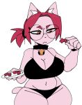 2026 5_fingers anthro black_clothing black_panties black_topwear black_underwear breasts cleavage clothed clothed_anthro clothed_female clothing curvy_figure digital_drawing_(artwork) digital_media_(artwork) domestic_cat eyebrows eyewear felid feline felis female female_anthro fingers food freckled_shoulders freckles front_view frown glasses hair hi_res holding_object holding_plate holding_shrimp looking_at_food looking_at_object mammal mouth_closed navel panties pink_body pink_inner_ear pink_tail plate ponytail portrait red_eyebrows red_hair round_glasses shrimp_(food) shrimp_(xarop77) simple_background sleeveless_topwear solo tail thick_thighs three-quarter_portrait topwear underwear wearing_glasses white_background white_sclera xarop77
