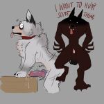 absurd_res animal_genitalia animal_penis anthro bodily_fluids bublijoestar canid canine canine_genitalia canine_penis canis claws collar creepy_face dark_body dark_fur demon digital_media_(artwork) erection feral fur genital_fluids genitals grey_background grey_body grey_fur hair hi_res humanoid humping jerry_(lookout3d) knot knotted_penis looking_at_viewer male mammal microsoft minecraft mojang monster nude open_mouth penis red_body red_collar red_fur scary sheath simple_background sketch solo standing teeth text tongue tongue_out wide_eyed wolf wolf_(minecraft) xbox_game_studios