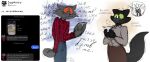 4_fingers absurd_res amber_eyes anthro black_body black_fur blue_bottomwear blue_clothing blue_shorts bodily_fluids bottomwear clothed clothed_anthro clothed_female clothed_male clothing digital_media_(artwork) domestic_cat duo electronics felid feline felis female female_anthro fingers food fur fuzzy green_eyes gregory_(pinkish-cat) grey_body grey_fur guide_lines hi_res humor male male/female male_anthro mammal mature_female mature_male nervous nervous_smile nervous_sweat orange_eyes pasta pattern_clothing phone phone_screen pink_clothing pink_shirt pink_topwear pinkish-cat redraw screenshot_redraw shirt shorts simple_background simple_coloring simple_eyes sketch skirt slim speech_bubble stephanie_jones_(pinkish-cat) striped_clothing stripes sweat tail text toony topwear