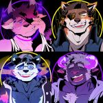 2023 absurd_res anthro barazoku baseball_cap black_nose black_sclera blue_body blue_fur bovid bovine brown_body brown_fur brown_hair brown_nose bust_portrait canid canine canis caprine cattle clenched_teeth clothed clothed_anthro clothed_male clothing coyote demon digital_drawing_(artwork) digital_media_(artwork) felid fur glowing glowing_eyes goat gradient_smoke grey_body grey_clothing grey_fur grey_shirt grey_topwear group hair hat headgear headwear hi_res horn icon jacket lion male male_anthro mammal melaisen multiple_images neck_tattoo number_tattoo open_mouth open_smile orange_body orange_fur pantherine portrait purple_baseball_cap purple_body purple_clothing purple_eyes purple_fur purple_hat purple_headwear purple_horn purple_jacket purple_smoke purple_topwear shirt smile smoke smoke_from_mouth tan_body tan_fur tank_top teeth topwear white_clothing white_shirt white_tank_top white_topwear yellow_eyes yellow_smoke