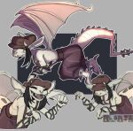 anthro bat_bad black_fingernails black_hair black_nails bottomwear breasts clothed clothing colored colored_nails deadlock_(game) digital_drawing_(artwork) digital_media_(artwork) eyes_closed facial_piercing fangs featureless_breasts feet female fingernails flying gargoyle hair hat head_horn headgear headwear hi_res horn ivy_(deadlock) long_fingernails long_nails membrane_(anatomy) membranous_wings mouth_closed nails newsboy_cap nose_piercing nose_ring open_mouth pants piercing pose pupils ring_piercing sharp_teeth slit_pupils solo suspenders tail talons teeth toes tongue_showing topless topless_female valve wings yellow_eyes