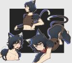 all_fours animal_humanoid armor artist_name ass_up bare_shoulders barefoot bat_bad black_background black_body black_fur black_hair border bottomwear breastplate brown_bottomwear brown_clothing brown_topwear cat_humanoid clothed clothing collarbone colored delicious_in_dungeon dipstick_tail feet felid felid_humanoid feline feline_humanoid female fur hair hair_strands hi_res humanoid inner_ear_fluff izutsumi_(delicious_in_dungeon) kerchief line_art looking_at_viewer mammal mammal_humanoid markings mouth_closed multicolored_body multicolored_fur navel neckerchief neckwear one_fang open_mouth pupils red_kerchief red_neckerchief simple_background slit_pupils solo tail tail_markings tan_body tan_fur text topless topless_female topless_humanoid topwear tuft two_tone_body two_tone_fur white_border yellow_eyes