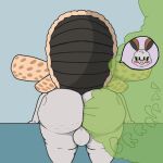 antennae_(anatomy) anthro arthropod arthropod_abdomen back_wings backsack balls bent_over big_butt blush butt butt_dimples butt_focus cellulite domestic_silk_moth face_bubble fangs fart fart_cloud fart_fetish fur gas gassy genitals green_eyes gynomorph head_tuft insect intersex lepidopteran mae_silkwing moth nude nude_gynomorph obese overweight shortstack shortstack_gynomorph shortstack_intersex simple_background solo teeth trans_(lore) trans_woman_(lore) tuft white_body white_fur whitewitch2008 wing_spots wings