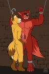  abs absurd_res anthro balls balls_touching bdsm bondage bound canid canine canis chain cock_and_ball_torture cuff_(restraint) dungeon duo erection five_nights_at_freddy&#039;s forced forced_orgasm fox foxy_(fnaf) genital_torture genitals hi_res humanoid_genitalia humanoid_penis hybrid kidnapping licking male male/male mammal masturbation muscular muscular_anthro muscular_male nipples orgasm patched_clothing pecs penis restraints richart_(richartwf) scottgames shackles teeth_showing teeth_visible tongue tongue_out unknown_artist video_games wolf 