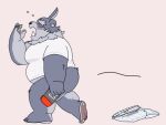  2022 anthro belly big_belly big_butt butt clothing devour1129 eyes_closed humanoid_hands kemono lifewonders male nintendo nintendo_switch open_mouth overweight overweight_male shirt simple_background solo tired tokyo_afterschool_summoners topwear tsathoggua video_games yawn 