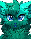  anthro bloominglynx blue_eyes blue_nose blue_tongue bust_portrait cheek_tuft chest_tuft colored_sketch eyelashes facial_tuft female front_view fur glistening glistening_eyes green_body green_ears green_fur green_hair green_inner_ear hair hi_res looking_at_viewer portrait short_hair sketch solo tongue tuft unsigned whiskers 