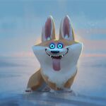 1:1 ambiguous_feral ambiguous_gender black_nose blue_eyes canid canine canis claws detailed digital_media_(artwork) digital_painting_(artwork) domestic_dog fangs feet feral front_view fur herding_dog hi_res inner_ear_fluff light lighting looking_at_viewer lynn_chen mammal markings multicolored_body multicolored_fur open_mouth open_smile outside painting_(artwork) pastoral_dog pawpads paws pink_inner_ear pink_pawpads pink_tongue pointy_ears prick_ears quadruped reflection shaded sharp_teeth sky smile solo tail tan_body teeth toes tongue tongue_out tuft two_tone_body two_tone_fur welsh_corgi white_body white_fur