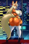  absurd_res anthro arcanine big_breasts big_butt blonde_hair breasts butt clothing female generation_1_pokemon hair hi_res huge_breasts huge_butt legwear luchodraws nintendo pokemon pokemon_(species) solo thigh_highs video_games 