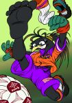 5_toes accessory anthro avian ball bird black_body bottomwear brown_highlights cleats clothing cormorant feet female foot_fetish foot_focus footwear gloves green_clothing green_gloves green_handwear hair_accessory hair_tie handwear hi_res highlights_(coloring) humanoid_feet kick multicolored_clothing multicolored_footwear multicolored_gloves multicolored_handwear multicolored_shirt multicolored_shoes multicolored_topwear orange_clothing orange_shirt orange_topwear plantigrade purple_bottomwear purple_clothing purple_shirt purple_shorts purple_topwear raised_leg raphjam85 red_clothing red_gloves red_handwear shirt shoes shorts soccer_ball soccer_uniform socks solo sportswear spread_toes suliform toes topwear uniform white_clothing white_footwear white_socks yellow_hair_tie yolanda_(raphjam85)