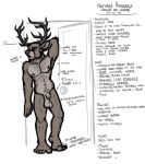 absurd_res animal_genitalia anthro antlers balls body_hair casual_nudity cervine deer feet genitals hi_res horn humanoid_feet infernal-buck leaning leaning_on_wall male mammal musclegut muscular plantigrade saggy_balls sheath sketch solo stubble