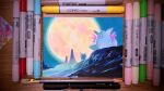  1other art_tools_in_frame clefable commentary english_commentary full_moon graphite_(medium) happy highres marker_(medium) matt_cummings moon night no_humans outdoors photo_(medium) pokemon pokemon_(creature) sitting smile traditional_media wings 