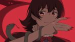  1girl asymmetrical_wings black_hair blue_snake closed_mouth collar commentary_request frilled_collar frills green_snake highres houjuu_nue long_hair looking_at_viewer punidayo red_background red_eyes red_wings simple_background snake solo touhou two-tone_snake undefined_fantastic_object wings 