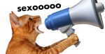  ears_up felid feline feral fur male mammal megaphone open_mouth orange_body orange_fur reaction_image screaming simple_background solo teeth unknown_artist yelling 