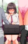  1girl 2boys aneshiko bag bangs blush braid breasts breath brown_hair brown_sailor_collar brown_skirt chikan clenched_hands close-up closed_eyes collarbone commentary_request drooling erect_clitoris hair_ribbon hand_up hetero highres holding holding_bag indoors knees_together_feet_apart large_breasts long_sleeves miniskirt multiple_boys multiple_views necktie nose_blush open_mouth original panties pink_panties pink_ribbon pleated_skirt pussy_juice red_necktie ribbon sailor_collar saliva school_bag school_briefcase school_uniform seat serafuku shiny shiny_clothes shiny_hair shirt short_hair sidelocks single_braid sitting skirt solo_focus straight-on sweat tears train_interior trembling u_u underwear wet wet_clothes wet_panties white_shirt window 