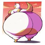  1:1 2022 absurd_res adventure_time anthro atsuineko belly big_belly big_breasts big_butt biped breasts butt cake_the_cat cartoon_network digital_media_(artwork) domestic_cat felid feline felis female fur hi_res huge_butt hyper hyper_butt looking_back mammal nude rear_view simple_background smile solo thick_thighs white_body white_fur wide_hips yellow_body yellow_fur 