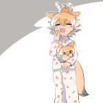  1girl alternate_costume blonde_hair blush character_doll closed_eyes collared_shirt covering_mouth coyopotato coyote_(kemono_friends) coyote_ears coyote_girl coyote_tail extra_ears food_print highres kemono_friends long_sleeves mcgunngu multicolored_hair pajamas pants shirt short_hair solo strawberry_print white_hair white_pajamas white_pants white_shirt yawning 
