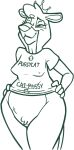  2022 anthro bottomless breasts clothed clothing crotch_tuft crown digital_media_(artwork) directional_arrow el_arca english_text eyebrows eyelashes felid female hands_on_hips head_tuft hi_res lion mammal mature_anthro mature_female medium_breasts monochrome narrowed_eyes nipple_outline pantherine portrait queen_oriana raised_clothing raised_shirt raised_topwear redout shirt shirt_only smile smirk solo standing text text_on_clothing text_on_shirt text_on_topwear three-quarter_portrait three-quarter_view topwear topwear_only tuft wide_hips 