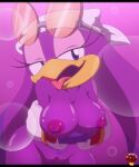  2022 areola avian bird black_bars breasts crossed_arms eyelashes genitals hi_res hirundinid ladycherrybomba lidded_eyes nipples open_mouth oscine passerine purple_body pussy sega sonic_riders sonic_the_hedgehog_(series) swallow_(bird) thick_thighs tongue tongue_out watermark wave_the_swallow wide_hips 