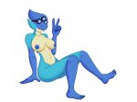  2018 3_eyes 5_fingers 5_toes alien alpha_channel anthro areola big_breasts blue_areola blue_body blue_nipples breasts crossgender digital_media_(artwork) erect_nipples eyewear eyewear_only feet female fingers gesture gloves_(marking) goggles goggles_only humanoid_feet humanoid_hands hylotl koichi_(starbound) leg_markings markings mostly_nude multi_eye multicolored_body navel nipples notanactualpenguin nude pinup plantigrade pose simple_background sitting socks_(marking) solo starbound tan_body toes transparent_background two_tone_body v_sign video_games 