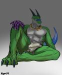 absurd_res anthro claws clothed clothing dragon feet grin hi_res jockstrap kotia leather lizard looking_at_viewer male muscular muscular_anthro muscular_male musk nude paws reptile scalie simple_background smelly smile solo teeth underwear 