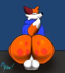  2022 anthro backsack balls big_butt biped bottomless butt canid canine clothed clothing digital_media_(artwork) fluffykitty17 fox genitals hi_res hoodie looking_at_viewer looking_back male mammal perineum rear_view simple_background sitting smile solo soups_(superiorfox) sweater thick_thighs topwear wide_hips 