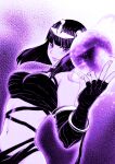  1girl an&#039;no_natsume bandages bob_cut breasts circlet crystal_ball greyscale highres large_breasts menat monochrome naked_bandage navel purple_theme smile solo street_fighter street_fighter_v upper_body usekh_collar 