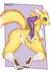  anthro anus bandai_namco big_breasts big_butt blue_eyes breasts butt canid canine digimon digimon_(species) digital_media_(artwork) female fox frezezyk genitals hi_res looking_at_viewer mammal presenting presenting_pussy pussy renamon solo video_games yellow_body 