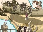  5girls abyssal_ship bandeau black_hair brown_hair commentary cuffs enemy_naval_mine_(kancolle) english_commentary handcuffs japanese_clothes kantai_collection kariginu multiple_girls mutsu_(kancolle) mutsu_(snail) parody pleated_skirt rensouhou-chan ri-class_heavy_cruiser ryuujou_(kancolle) scroll sixten skirt star_wars star_wars:_return_of_the_jedi tsu-class_light_cruiser turret twintails visor_cap 