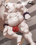  2022 4:5 anthro asian_clothing biped bracelet bulge canid canine clothing digital_media_(artwork) east_asian_clothing footwear fox fundoshi fur gingitsune gintaro hi_res japanese_clothing jewelry male mammal markings musclegut muscular muscular_anthro muscular_male navel neck_tuft nipples pecs reclamon red_markings sandals sitting solo stairs tuft underwear white_body white_fur 