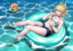  1girl blonde_hair blue_eyes blue_innertube breasts highres hololive kazama_iroha midriff navel open_mouth partially_submerged pokobee sarashi shigekix31 small_breasts thighs water 