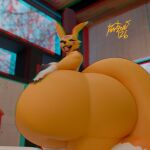  2026 3d_effect anaglyph bandai_namco big_butt blender_(artwork) butt butt_focus digimon digimon_(species) digital_media_(artwork) domizoni female female_focus huge_butt hyper hyper_butt nipples nude nude_anthro nude_female solo stereogram tail taomon tongue tongue_out 