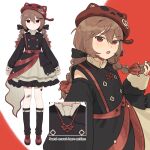  1girl :/ alternate_costume alternate_hairstyle animal_ear_headwear bandaid bandaid_on_knee bandaid_on_leg belt beret black_bow black_coat black_skirt black_socks blush bow broken_heart_hat_ornament brown_hair buttons clenched_hands closed_mouth clothing_cutout coat commentary double-breasted double-parted_bangs evil_neuro-sama fang frilled_skirt frills full_body hair_between_eyes hair_bow hair_ribbon hat heart_button highres holding holding_own_hair jewelry kneehighs long_hair long_sleeves looking_at_viewer military_lolita multi-tied_hair multiple_views necklace nose_blush open_mouth red_background red_belt red_eyes red_hat red_ribbon red_shoes reference_sheet ribbon rikokoooou shoes shoulder_cutout skin_fang skirt sleeve_cuffs sleeves_past_wrists socks standing star_(symbol) star_tattoo symbol-only_commentary tachi-e tattoo torn_clothes torn_coat two-tone_skirt v-shaped_eyebrows vedal_ai white_background white_skirt 